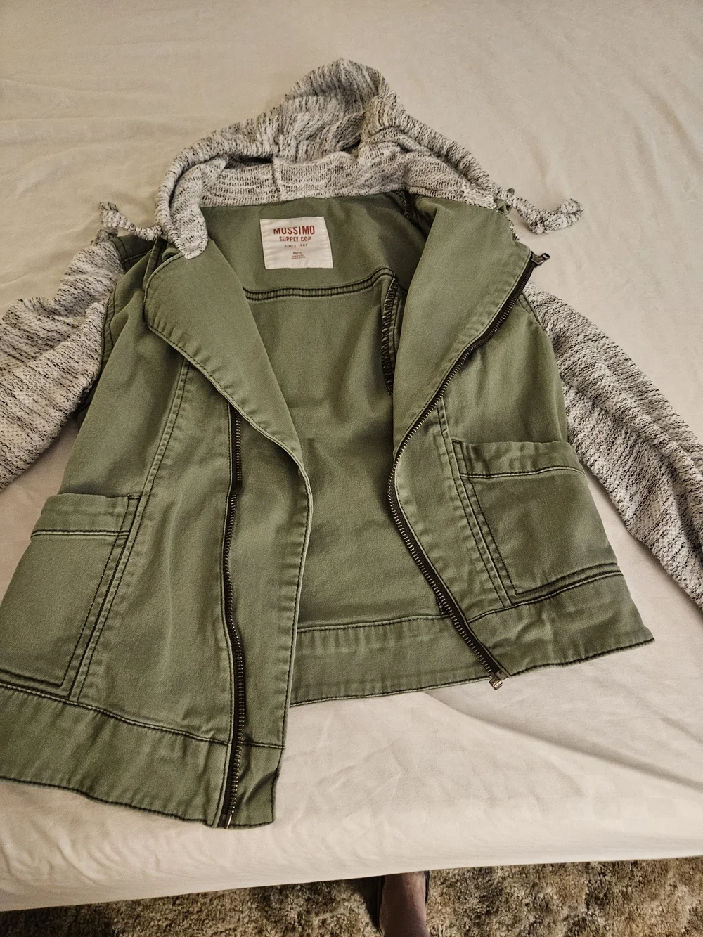 Mossimo Supply Co. Two-Tone Olive Utility Jacket with Knit Hood